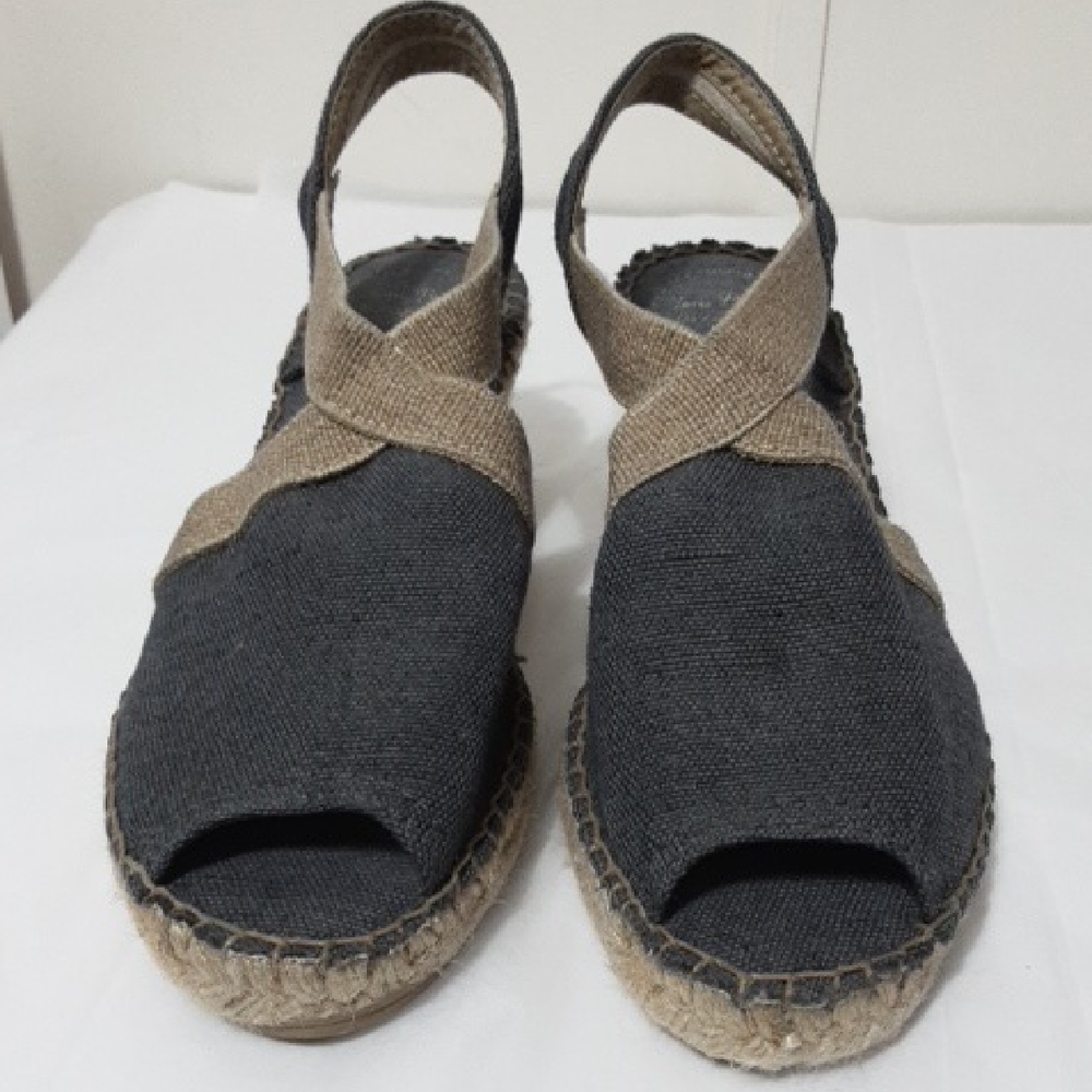 TONI PONS VERDI  Blue and‎ Tan Espadrille Wedge Sandals